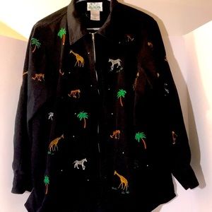 The Quacker Factory jacket size 1x animal print zipper jacket black vint…